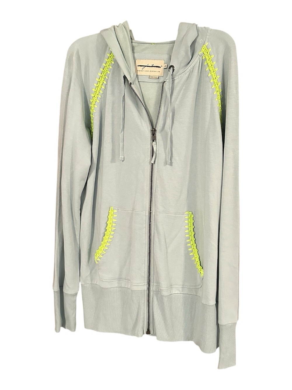 Evy’s Tree XL NWT Crochet Zip Hoodie Green Blue Boho Pockets